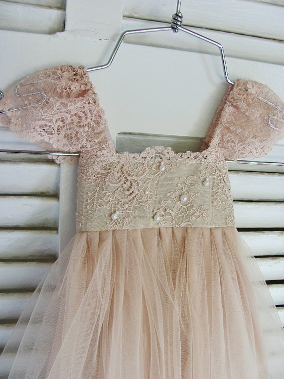 RUE DEL SOL blush flower girl dress French lace and silk tulle dress for baby girl blush princess dress blush tutu