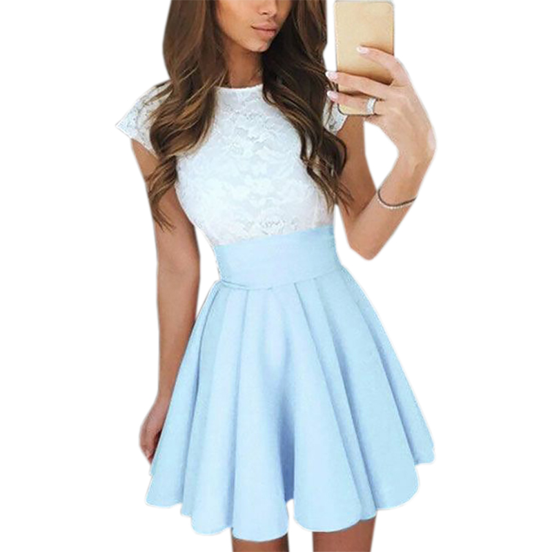 x201711 Lace Kawaii Dress Beach Summer Women Cute 2017 Flare Dresses Mini A Line Party Dress Vestidos Mujer Robe Femme Plus Size GV651