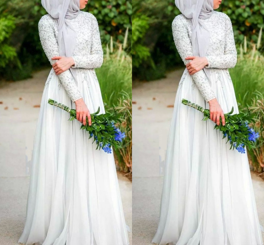 Muslim Wedding Dresses With Hijab Simple Pure White Beaded C rystals High Neckline Long Sleeve Chiffon Islamic Wedding Dress
Muslim Wedding Dresses With Hijab Simple Pure White Beaded C rystals High Neckline Long Sleeve Chiffon Islamic Wedding Dress