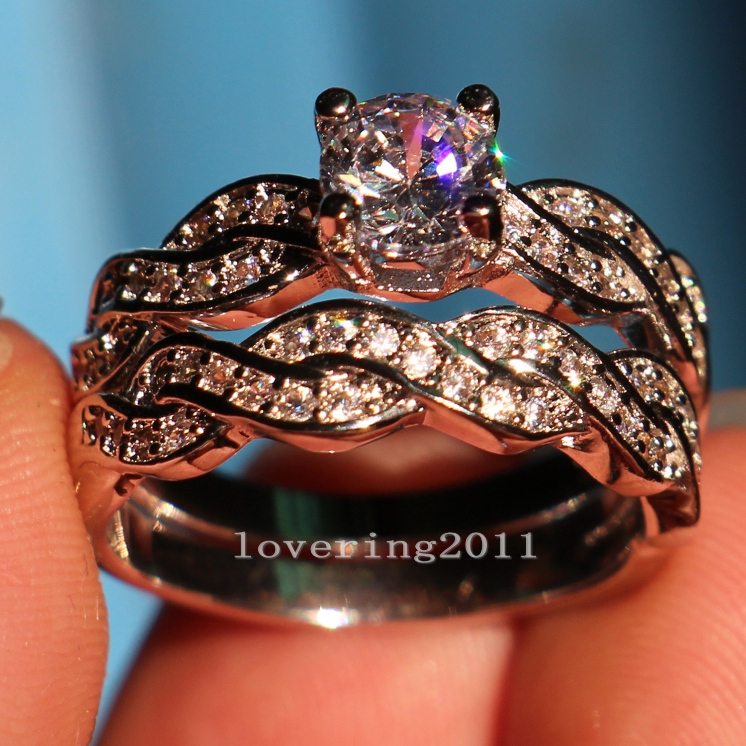 Round Cut CZ Engagement Ring Set: 10kt White Gold Filled, Simulated Dia, Free Shipping, Size 6-10