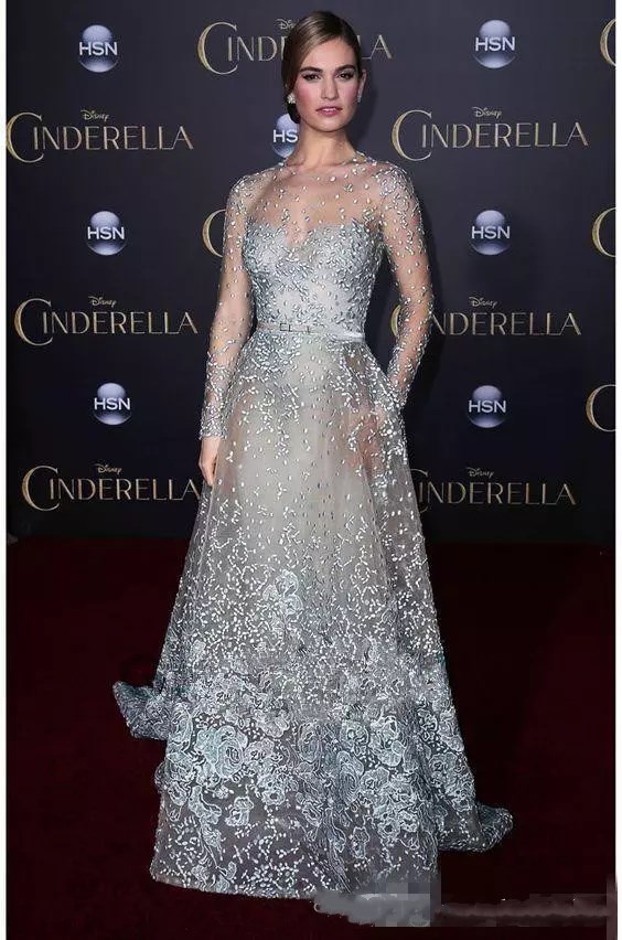 Illusion Elie Saab Prom Dresses Free Shipping Red Carpet Formal Dresses Modest Sky Blue Lace Applique Pearls Sexy Long Sleeve Evening Gowns