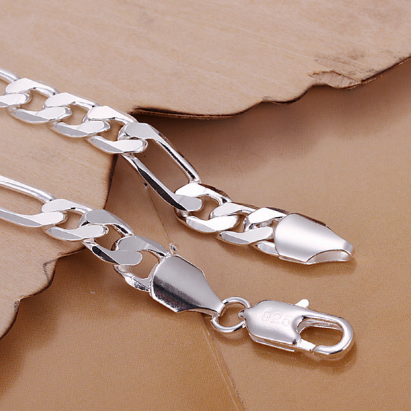 Hot sale best gift 925 silver 8M flat three a bracelet - Men DFMCH200,Brand new 925 sterling silver plate Chain link bracelets high grade