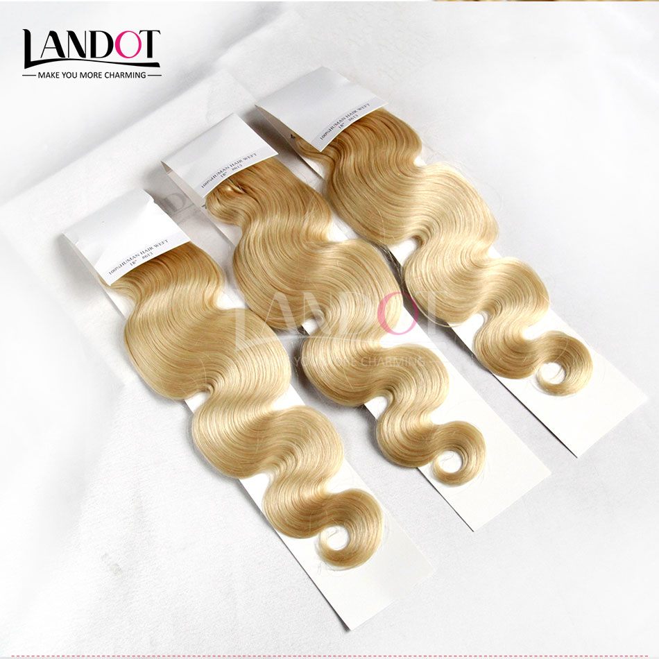 Brazilian Body Wave Hair Grade 8A Color #613 Bleach Blonde Human Hair Weave Bundles Brazilian Hair Extensions 3/4Pcs 12-30 Inch Double Wefts