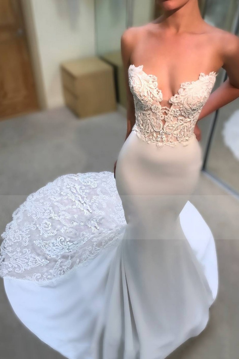 Sexy Mermaid Wedding Dresses Saudi Arabic Sweetheart Neck Lace Bridal Gowns With Sweep Train Backless Wedding Dress Custom Made