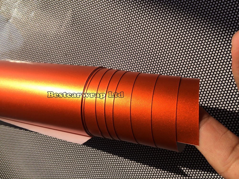 High Quality Orange satin CHrome Vinyl Wrap Car Wrap With Air Release Car stickers Film union Covering 1.52x20m/Roll / 4.9ft*66ft