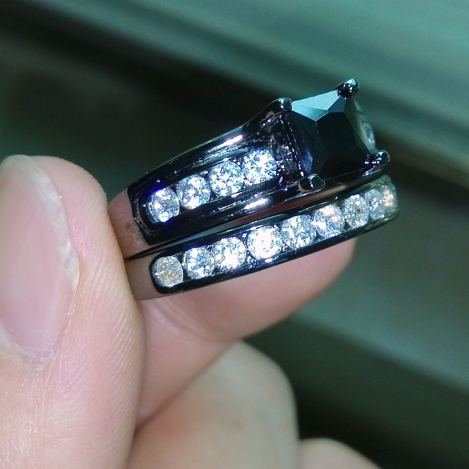 Vintage Size 5-10 Engagement Retro Jewelry 10kt black gold filled white topaz Gem women wedding simulated Diamond Wedding Ring set gift