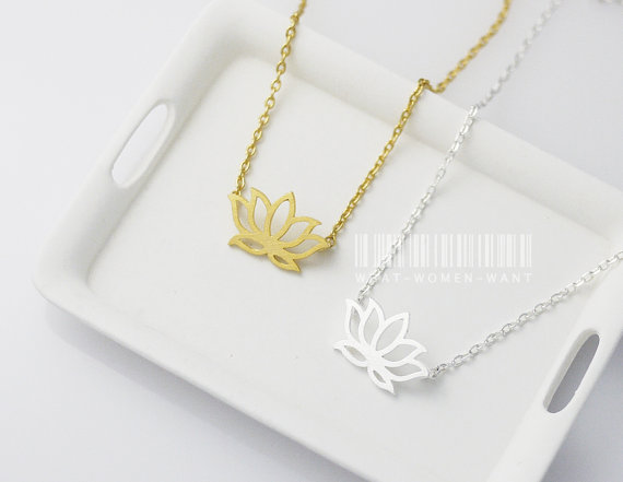 10PCS Gold Silver Color Tiny Lotus Necklace Lotus Flower Necklace Petal Bloom Blossom Necklaces Plant Jewelry for lady women