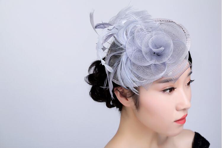 Ostrich hair color lady hat Creative Design hat female hat slap-up party hat bride headdress free shipping HT24