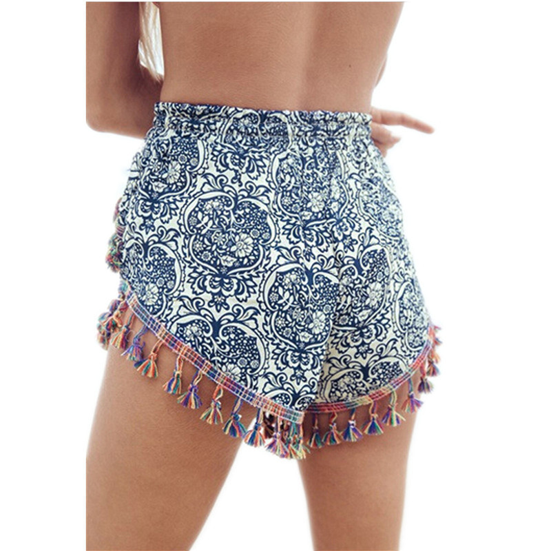 2015 New Fashion Women Summer Shorts Tassel Floral National Wind Folk Printed Casual Bohemia Shorts Feminino Plus Size XL FG1511