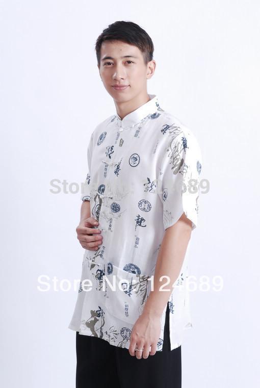 Wholesale-Free shipping 2016 new national trend chinese style top tradition Chinese dragon print Shirt mandarin collar shirt tang shirt