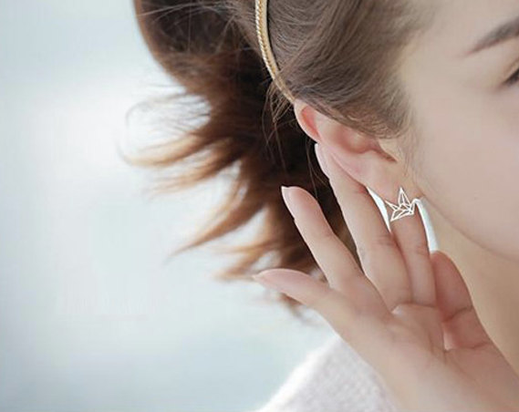 10Pair- S011 Gold Silver Origami Crane Stud Earrings Baby Paper Crane Bird Earrings Stud Little Swallow Earrings Animal jewelry