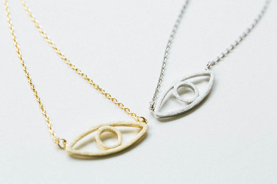 30PCS- N051 Gold Silver Hamsa Hand Evil Eye Necklace Open Line Devil Eye Necklaces Simple Fortunate Turkish Eye Necklace