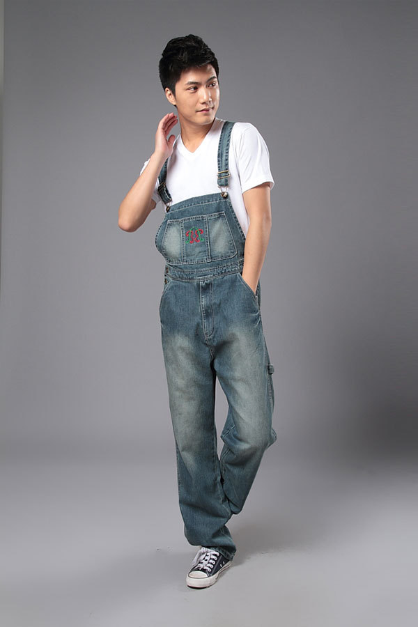 Wholesale-denim bib pants Mens casual straight mens one piece jeans with suspenders plus size denim overalls jean jumpsuit for men