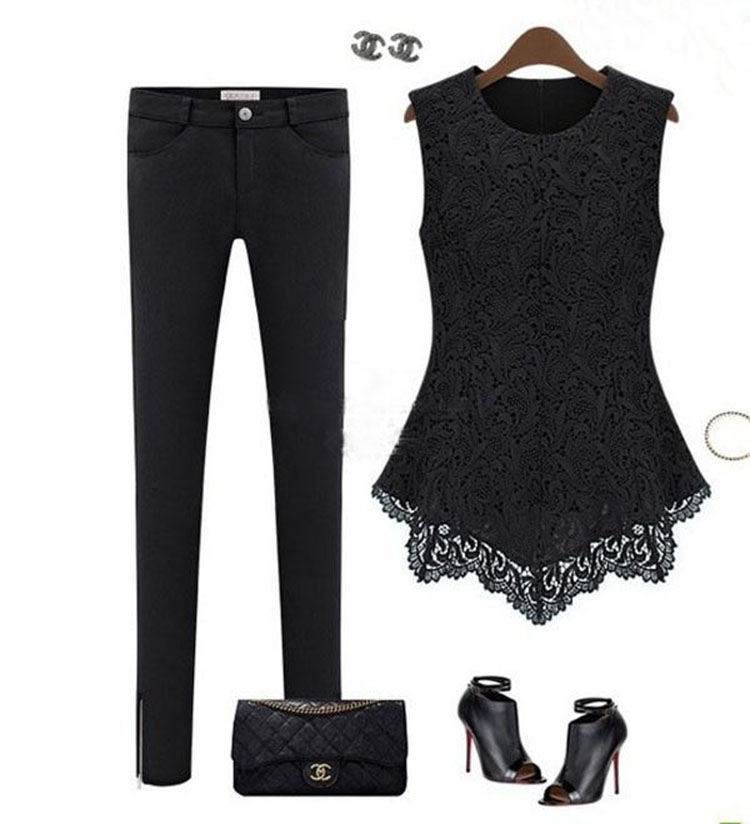 2014 Popular Style Women's Sleeveless Crew Collar Lace Peplum Blouse Top Vest Shirts For Women's Clothing
