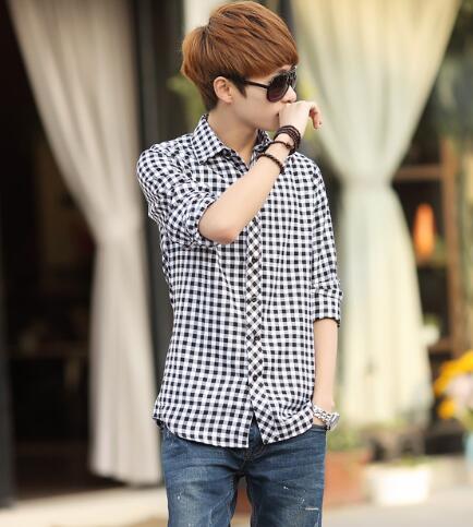 Wholesale-Promotion new Fashion Double pocket plaid short-sleeved shirts men casual slim fit shirts for men checked shirt,M-XXL