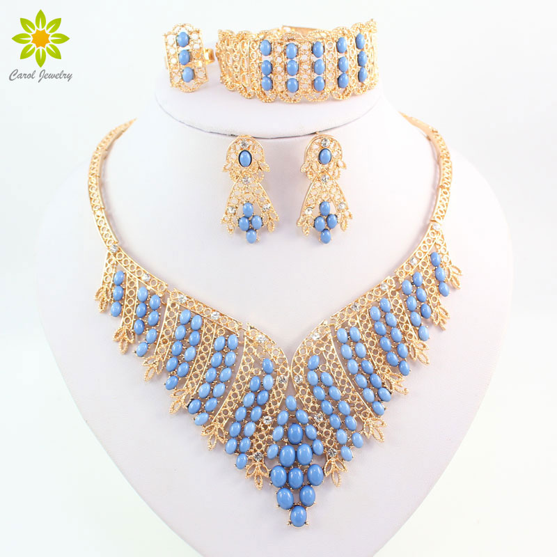 Fashion 18K Gold Plated Jewelry Sets Blue Resin African Beads Costume Rhinestone Necklace Set Wedding Accessories
Fashion 18K Gold Plated Jewelry Sets Blue Resin African Beads Costume Rhinestone Necklace Set Wedding Accessories