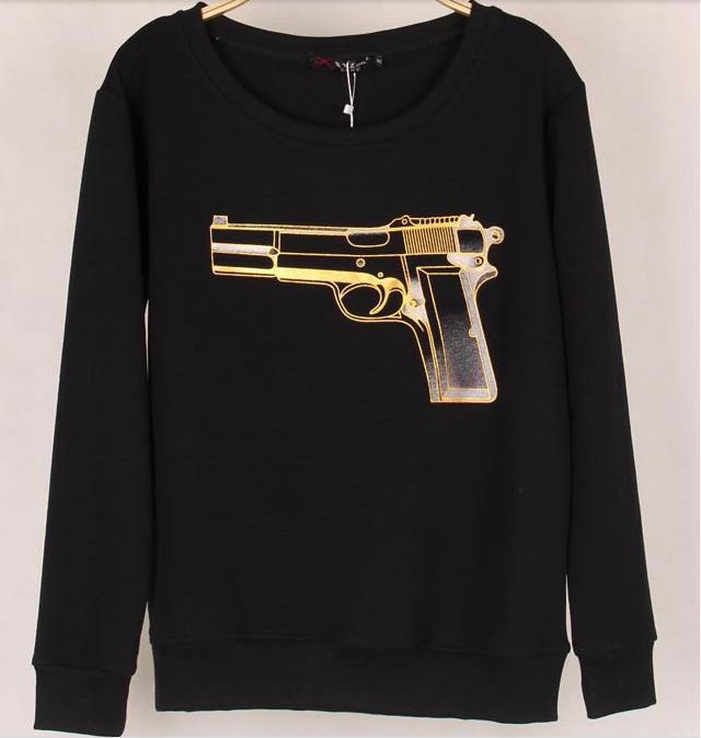 2015 New Hot Fashion Nice Style 3D Gun Print Women Hoodies Long Sleeve Loose Sweatshirts Tops Blouse DF-253