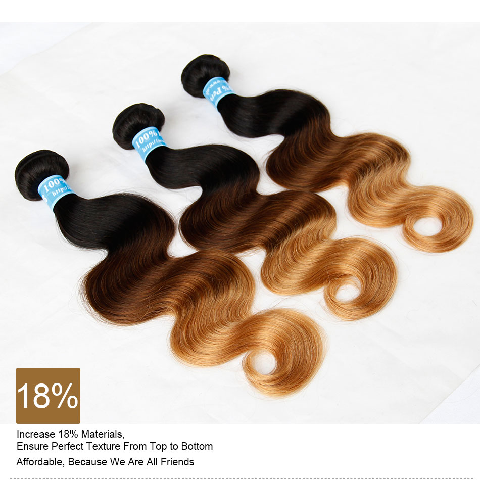 Ombre Peruvian Virgin Human Hair Extensions Body Wave Three Tone 1B/4/27# Black Brown Blonde Ombre Peruvian Human Hair Weave Bundles