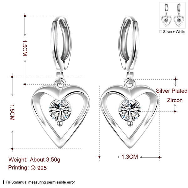 Brand new sterling silver plated Heart-shaped earrings inlaid stone SE626 women's 925 silver Dangle Chandelier wedding gemstone earrings