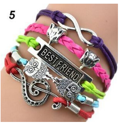 fashion bracelet Heart bright multi- bracelets ashion Jewelry Leather Cord Love Friendship Infinity Charm Bracelet Silver lots Mixed style