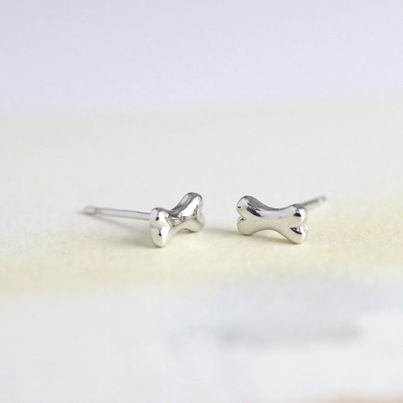 10Pair Gold Silver Small Tiny Bones Stud Earrings Cute Dog Bone Earrings Stud for Women Girls Simple Jewelry
