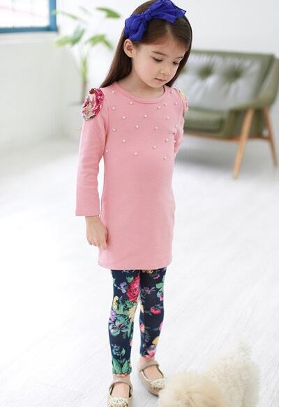 New fashion Girls clothes Baby Girl Clothing Set Children Flower Suit 2PCS Kids Twinset Top T Shirt +Plaid Pants Leggings Fall suit