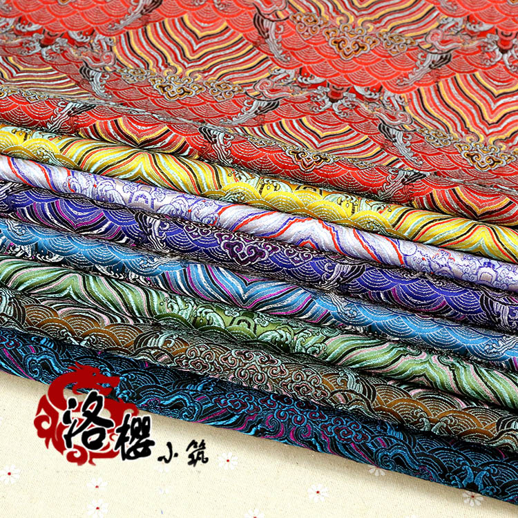Chinese Ancient Silk Satin Brocade Cos Baby Clothing Costume Dress Kimono Cushion Pillow Wave Damask Fabric