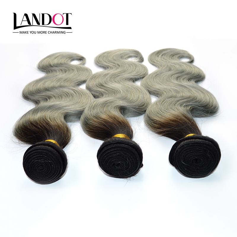 Ombre Silver Grey Brazilian Human Hair Extensions Two Tone 1B/Grey Peruvian Malaysian Indian Cambodian Body Wave Human Hair Weave Bundles