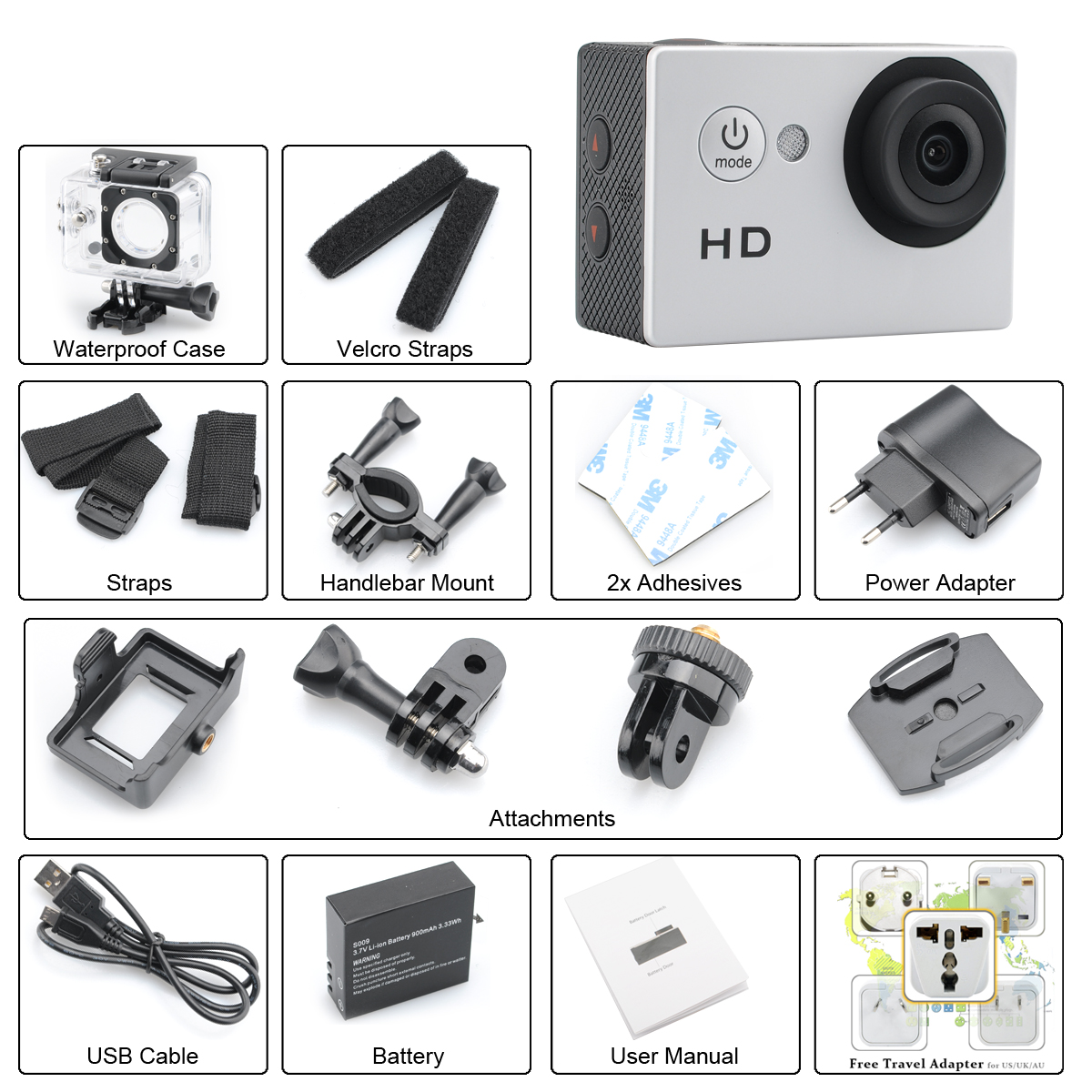 Hot selling 1080p HD Sport Camera - 2.0 Megapixels CMOS Sensor 140 Degree Lens Angle 30 Meter Waterproof Range Free shipping