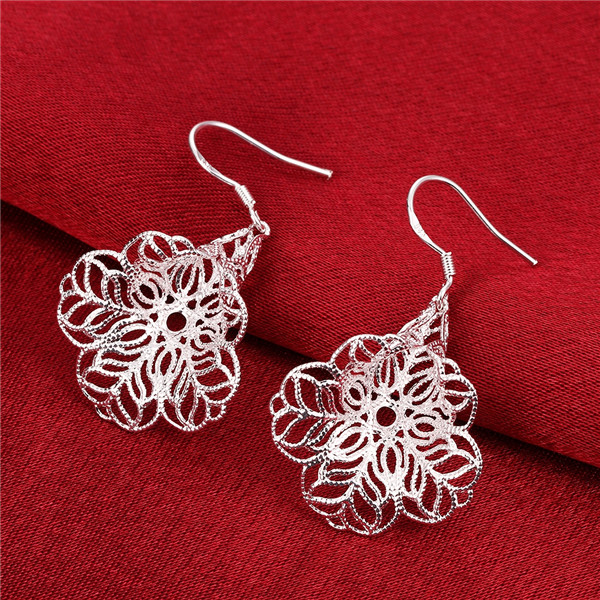 Brand new sterling silver Flower-shaped hollow earrings DFMSE634women's 925 silver Dangle Chandelier earrings 10 pair a lot factory direct