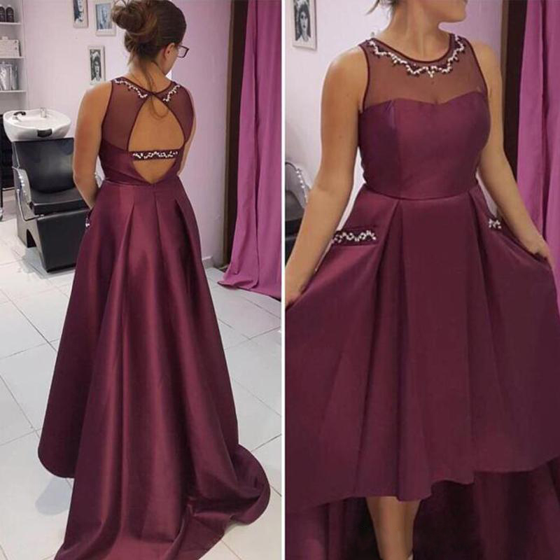 New Arrival High Low Prom Dress Beaded Sheer Jewel Neck Open Back Prom Gowns Sexy Long Evening Party Gowns with Pockets, Brown
New Arrival High Low Prom Dress Beaded Sheer Jewel Neck Open Back Prom Gowns Sexy Long Evening Party Gowns with Pockets, Brown