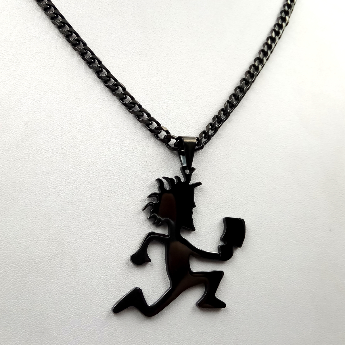 Plated black ICP Jewelry Punk Stainless Steel large 2'' Hatchetman Juggalette Pendant with 5mm 24inches Cuban Chain Necklace