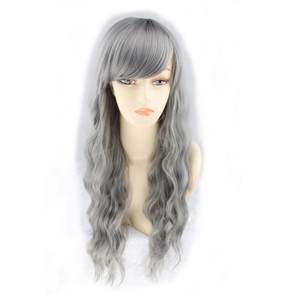 WoodFestival Grandmother grey wig long synthetic fiber kinky curly wigs bangs natural hairwavy 70cm 28 inch