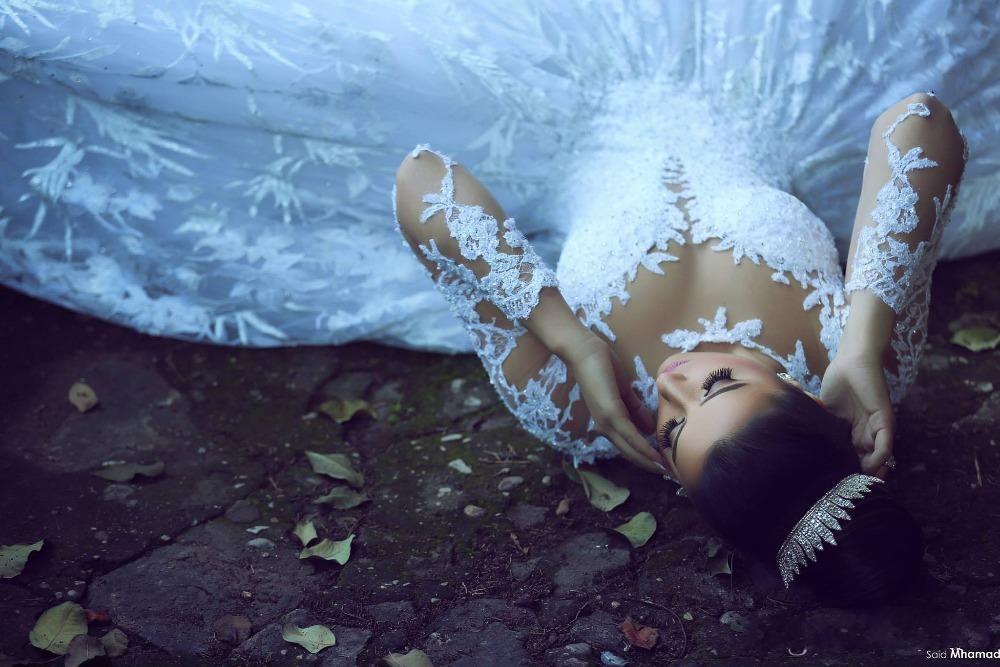 2016 Hot Arabic Lace Ball Gown Wedding Dresses Illusion Neck Long Sleeves Chapel Train Said Mhamad Bridal Gowns Plus Size