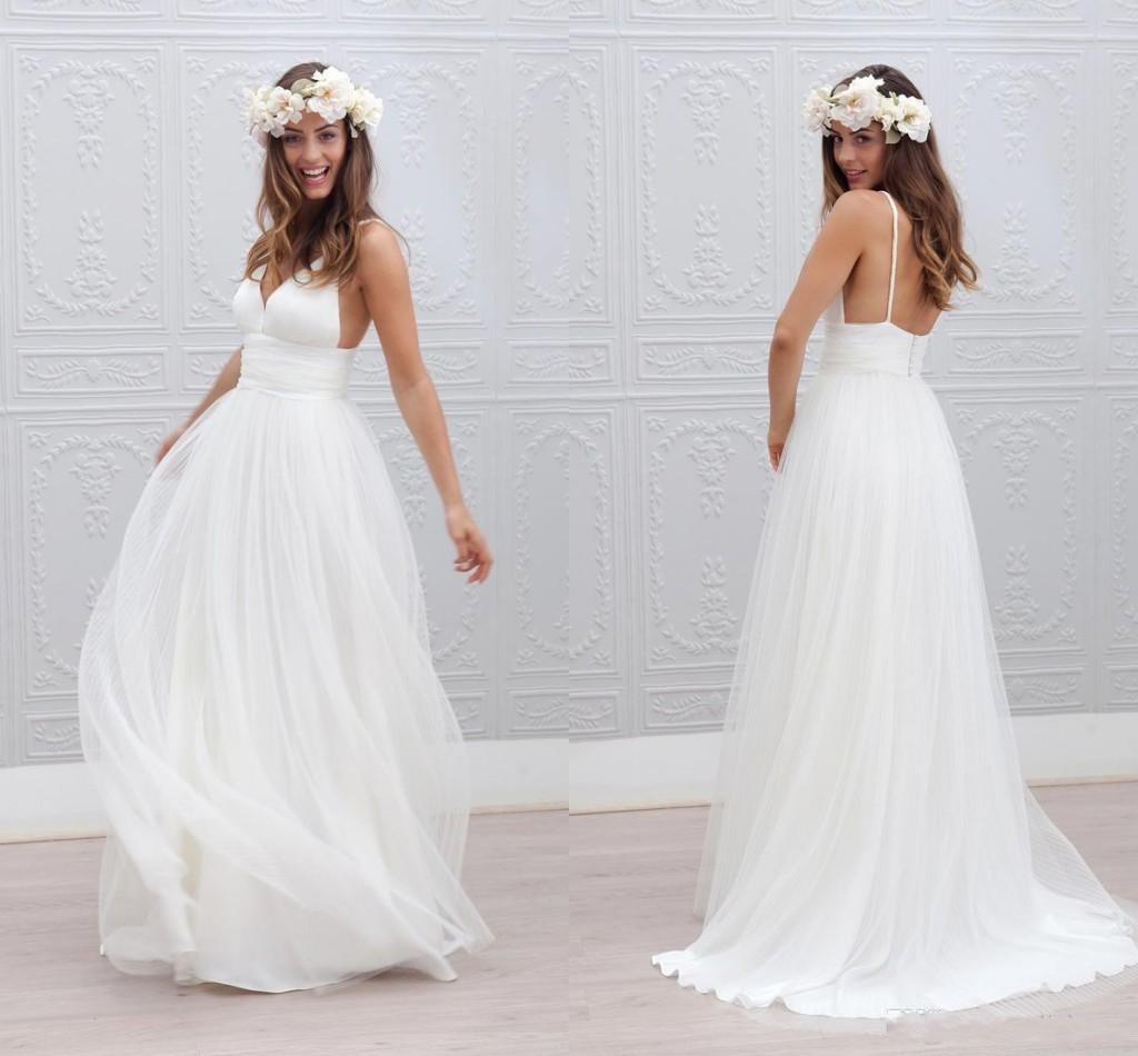 Bohemian Beach Wedding Dresses Spaghetti Straps Pure White Ruched Tulle 2015 Wedding Dresses Simple Style Fairy Bridal Gowns, Champagne
Bohemian Beach Wedding Dresses Spaghetti Straps Pure White Ruched Tulle 2015 Wedding Dresses Simple Style Fairy Bridal Gowns, Champagne