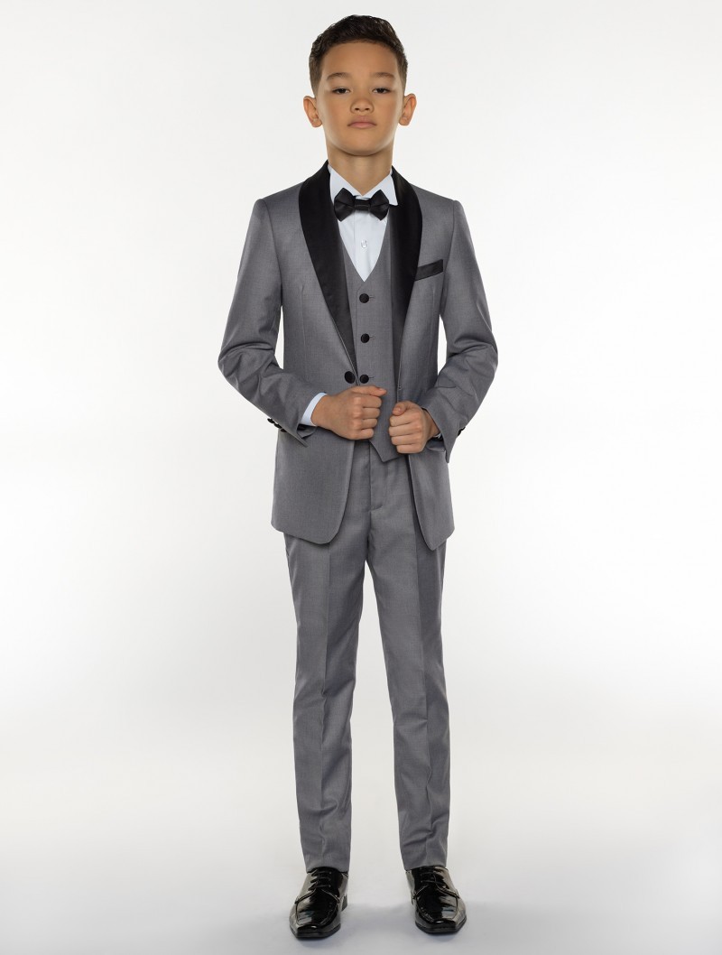 Boys Tuxedo Boys Suits Boys Formal Suits Tuxedo for Kids Tuxedo Formal Occasion Grey Suits For Lillte Men Three Pieces(Jacket+Pant+Vest)