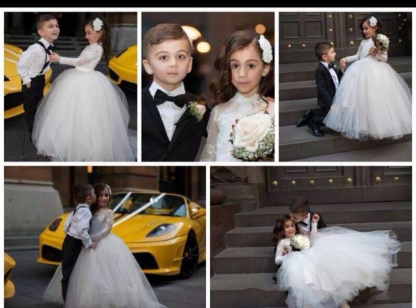 Party Lovely Wedding Girl Dresses High Neck Long Sleeve Princess Appliques Lace Wer Girls Dress Kids Formal Wear S