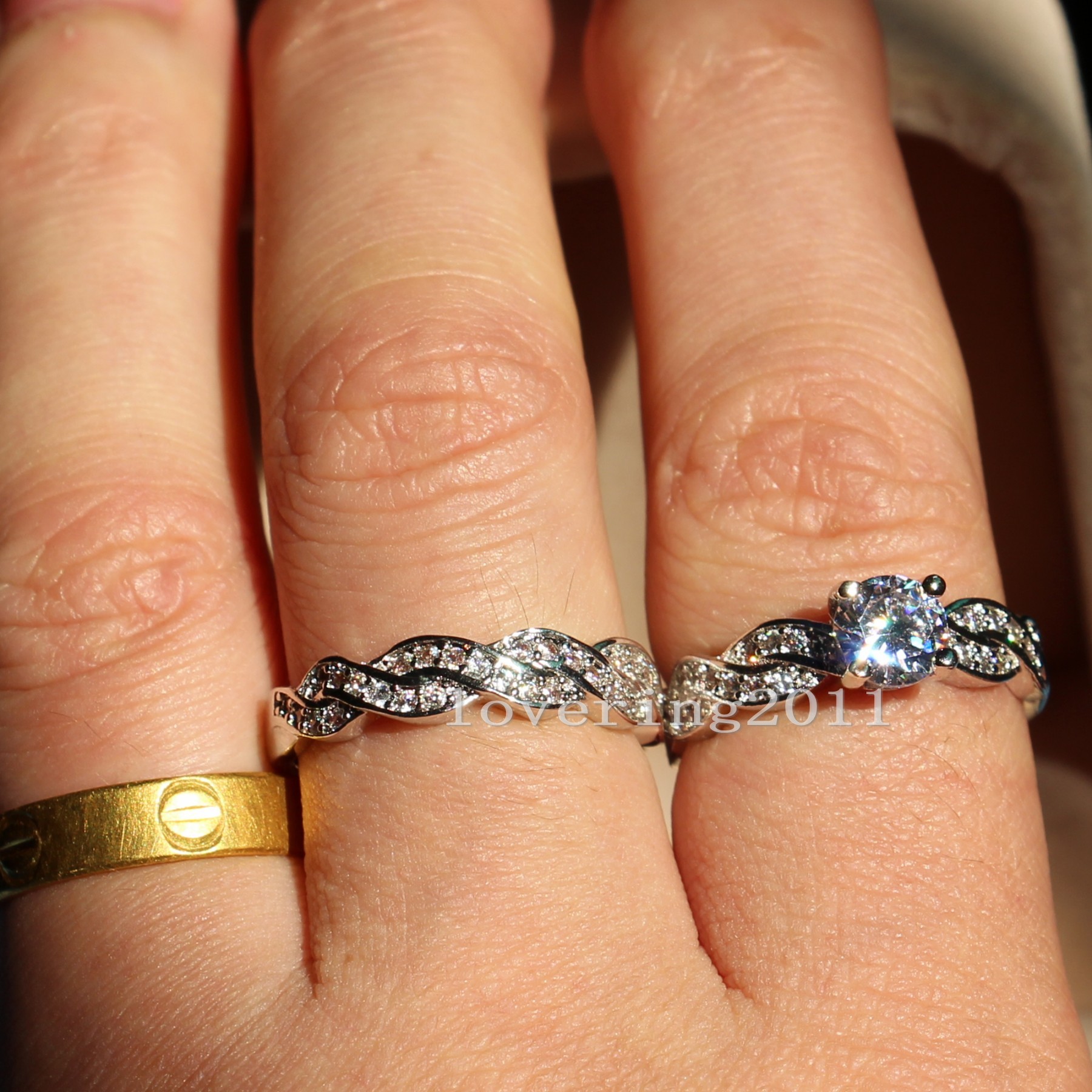 Round Cut CZ Engagement Ring Set: 10kt White Gold Filled, Simulated Dia, Free Shipping, Size 6-10