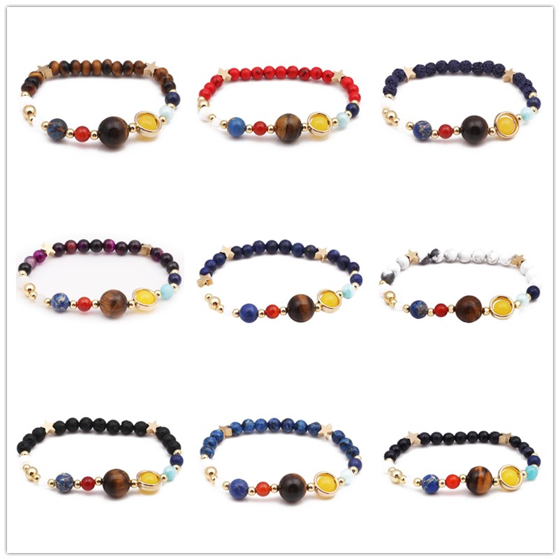 Fashion Galaxy the Eight Planets in the Solar System Guardian Star Natural Stone Lava turquoise Beads Bracelet Bangle for Women & Men, Golden;silver
Fashion Galaxy the Eight Planets in the Solar System Guardian Star Natural Stone Lava turquoise Beads Bracelet Bangle for Women & Men, Golden;silver