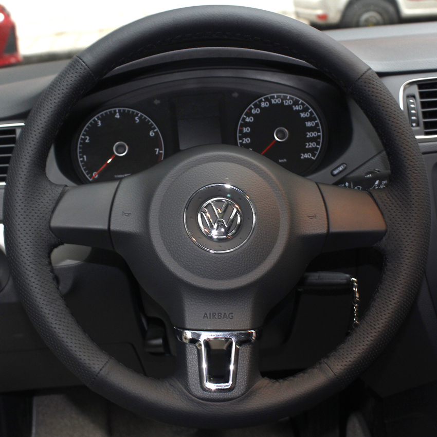 Steering wheel cover Case for Volkswagen VW Golf 6 New Santana Jetta Polo Bora Touran Magotan Genuine leather DIY Car styling