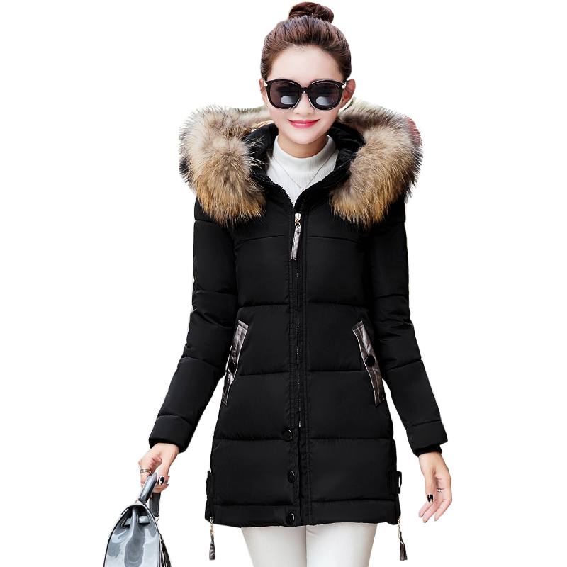 2017 fur collar big size 3XL women winter hooded coat female outerwear parka ladies warm long jacket slim jaqueta feminina q171118