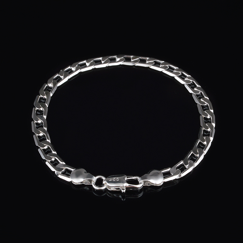 Free shipping trendy fashion high quality 925 silver Men's 6MM flat one Interval one Classic Bracelet jewelry holiday gift 1527