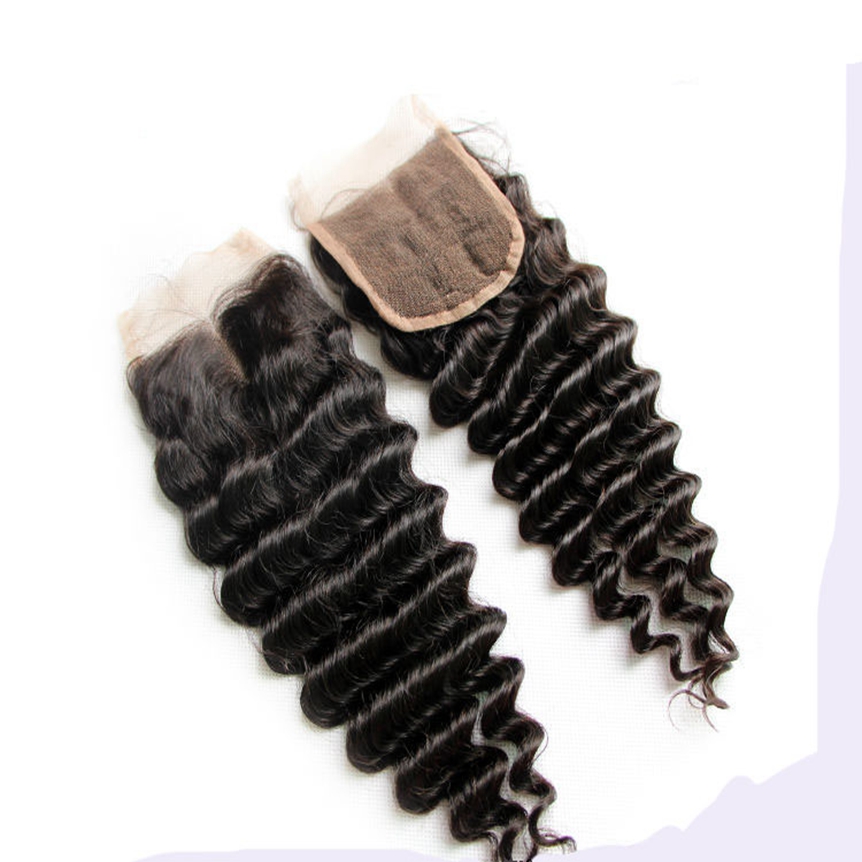 Free shipping Deep Wave 4x4 Top Lace Closure 100% Human Hair Natural Hairline Pre Plucked Closures