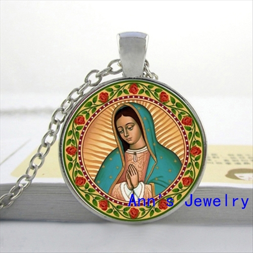 Wholesale-Wholesale Our Lady of Guadalupe Necklace Our Lady of Guadalupe Jewelry Virgin Mary Sacred Heart Art Glass Necklace