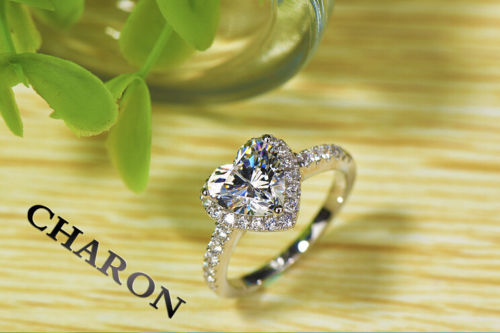 heart cut Size 5/6/7/8/9/10 jewelry sterling sier Filled white Topaz Gem women Wedding Lovers Ring gift with box