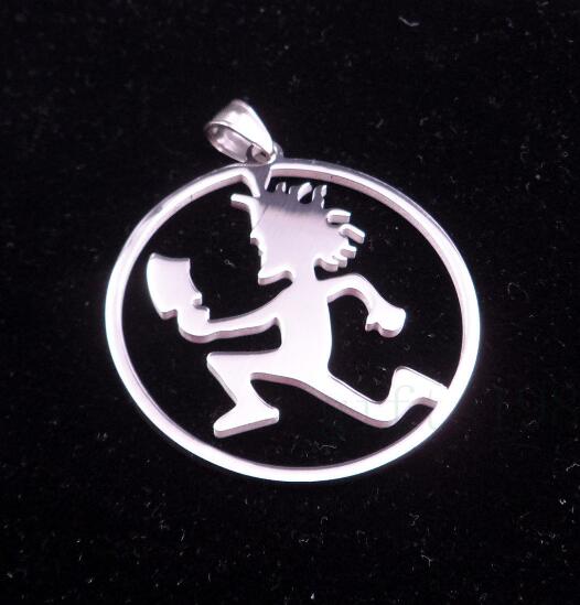 Free ship silver ICP Jewelry Punk Stainless Steel Round circle Hatchetman Juggalette Pendant with 5mm 24 inch curb chain Necklace