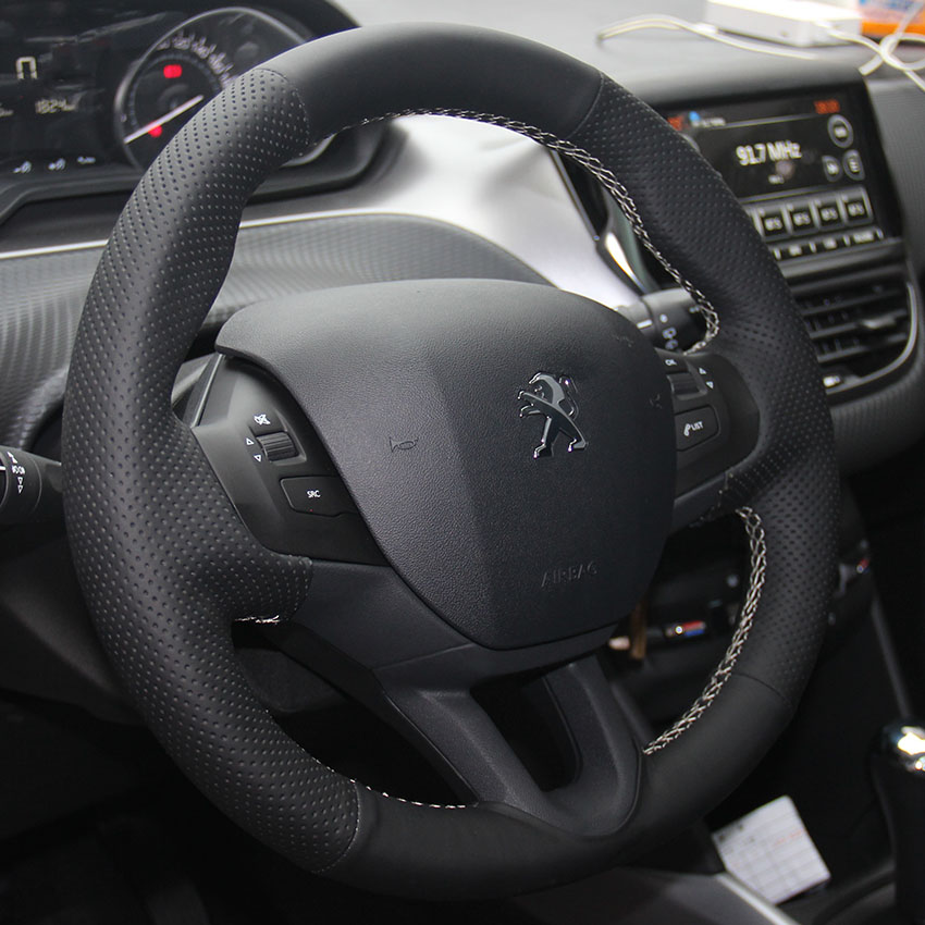 Case for PEUGEOT 2008 2014 Steering wheel covers Genuine leather DIY Car styling Wheel cover Hand sewing leather car covers