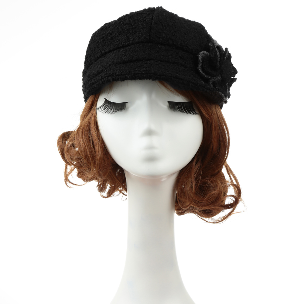 Wholesale-Autumn Women Hat 2015 New Fashion Women Beret Hat Flower Cabbie Cap Newsboy Hat Black/Red/Grey