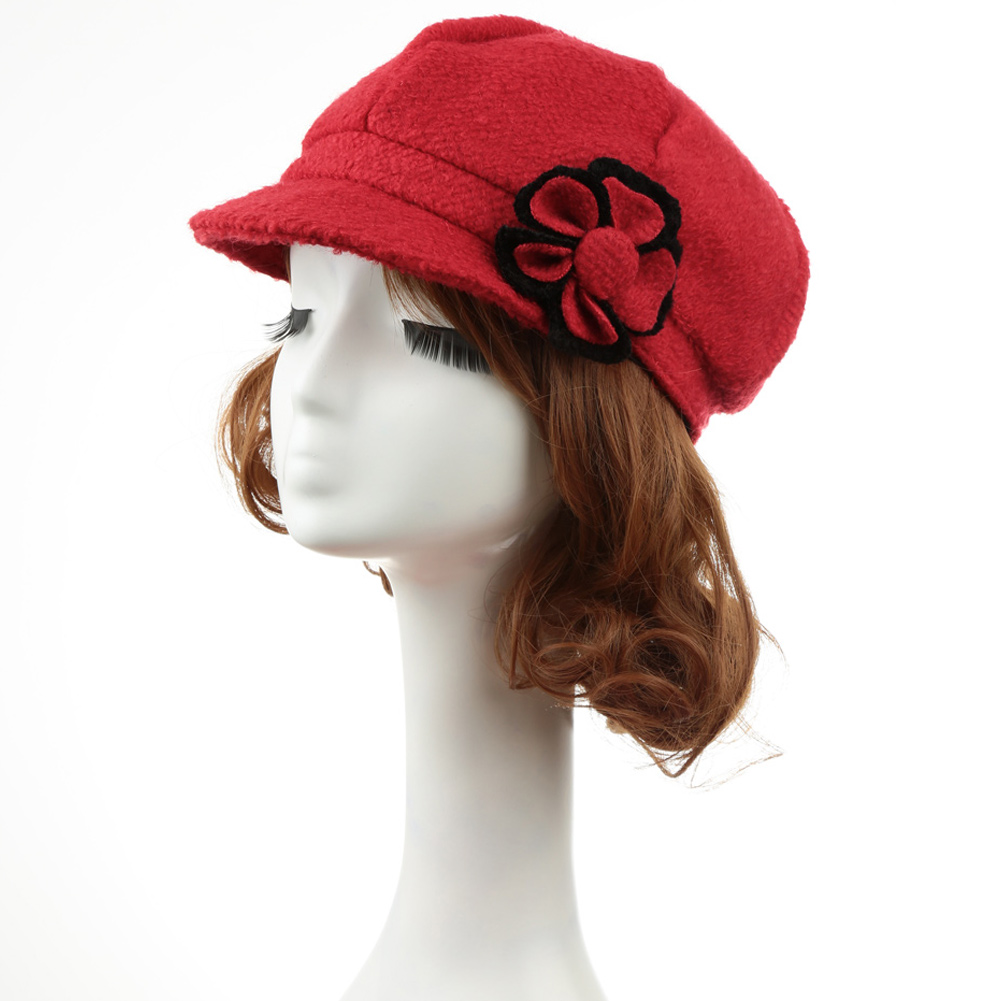 Wholesale-Autumn Women Hat 2015 New Fashion Women Beret Hat Flower Cabbie Cap Newsboy Hat Black/Red/Grey