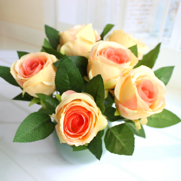 Bride bouquet silk flowers wholesale Artificial Rose Flowers For Wedding/home decoration hand flower silk rose short pole rose